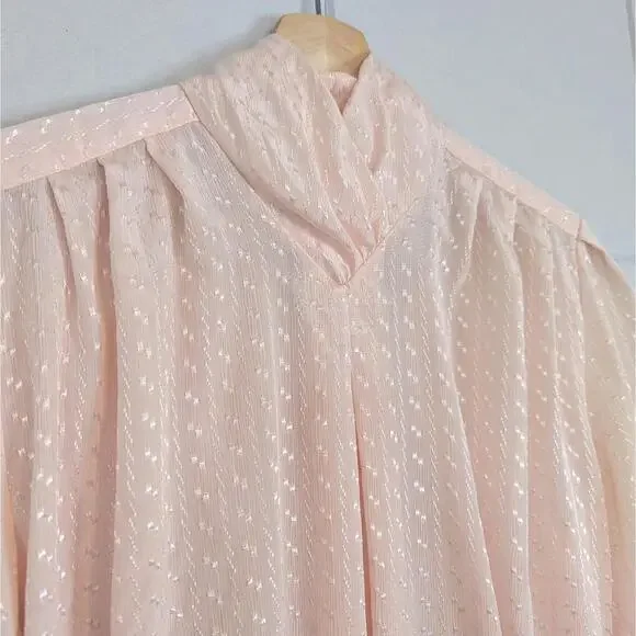 Vintage 80s pink high neck pleated satin romantic blouse - Picture 3 of 7